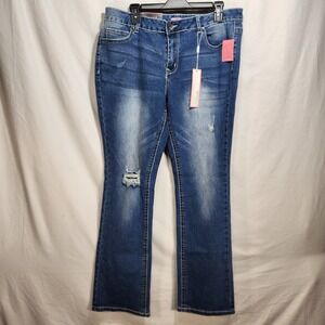 True Luck Bootcut Midrise Womens Blue Denim‎ Distressed Jeans Size 16 NWT